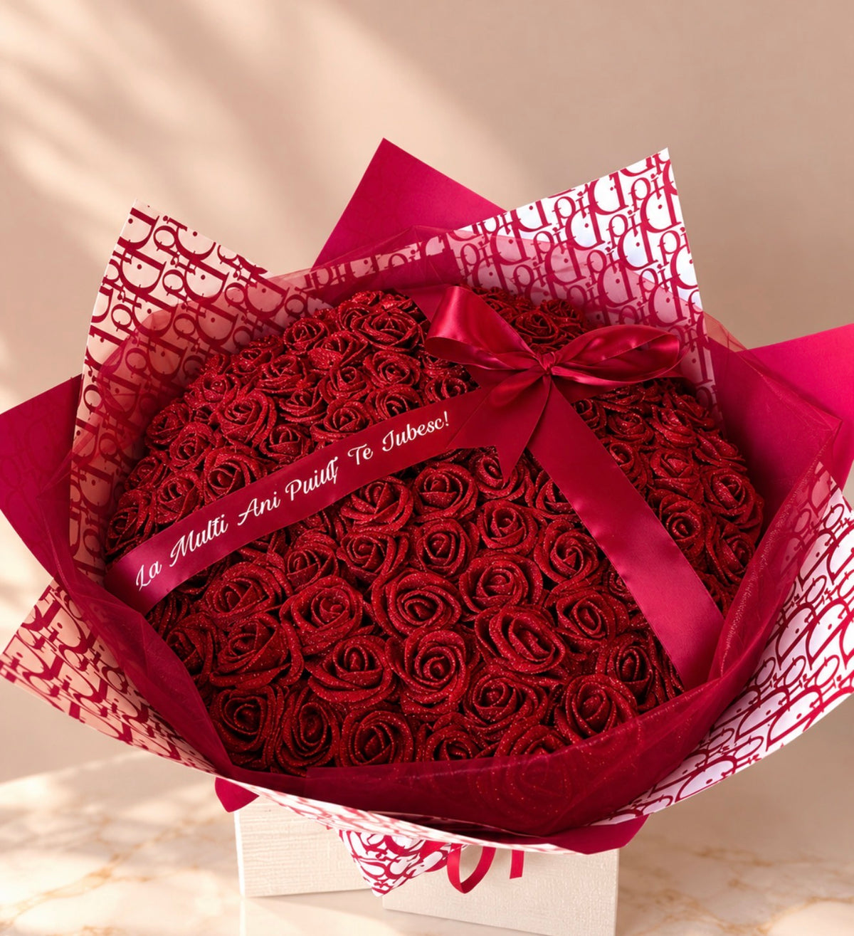 Luxury Red Glitter Rose Bouquet With High End Wrapping Personalised Gift