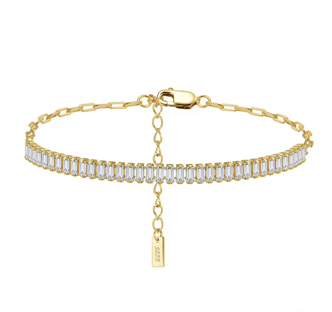 Paperclip Tennis Chain Emerald Cut Womens Bracelet Gold / Silver