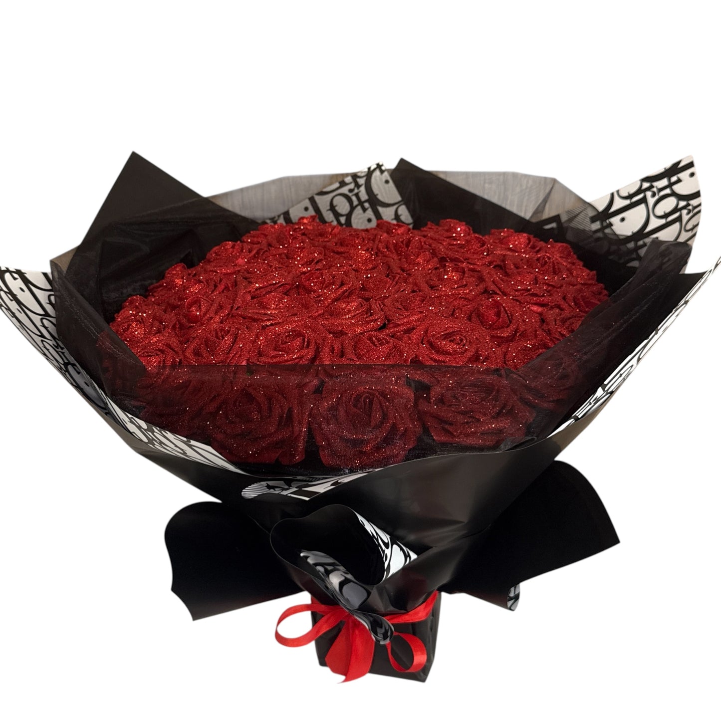 Red Black White Glitter Rose High End Wrapping Bouquet Gift