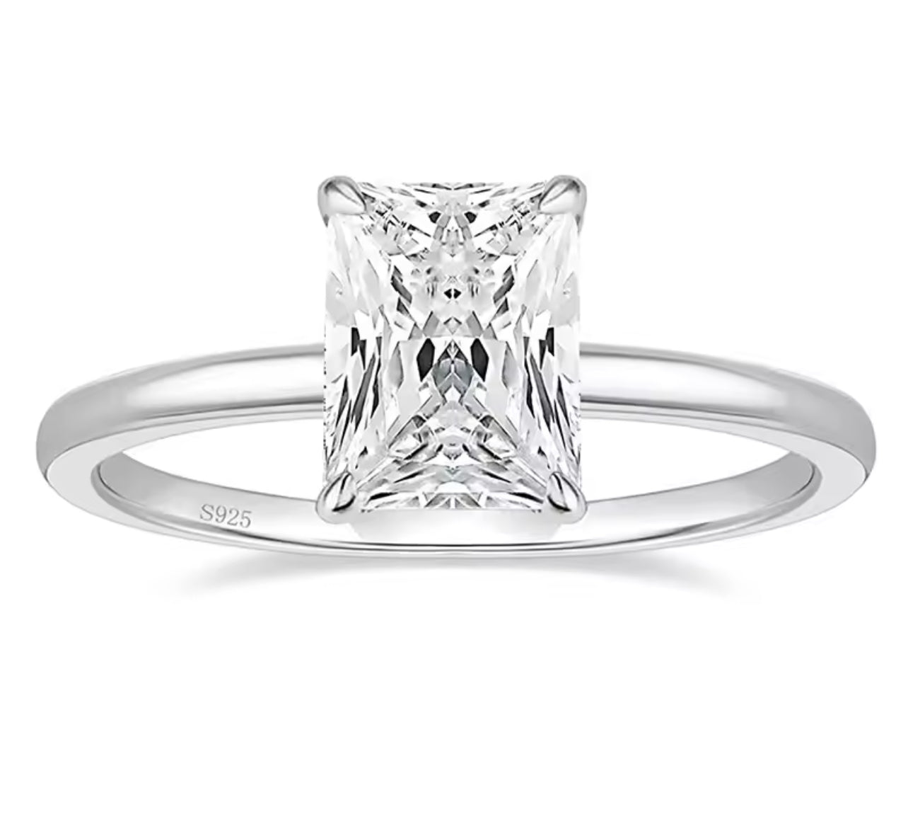 3CT Sterling Silver Radiant Cut Engagement Ring