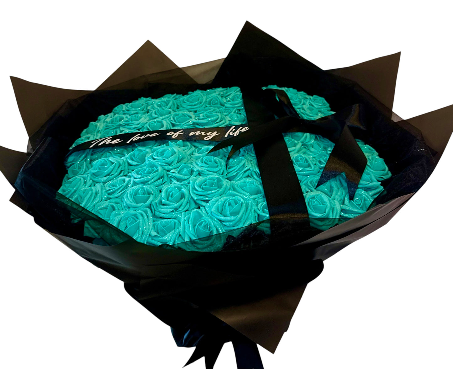 100 Glitter Roses Personalised Blue Tiffany Bouquet
