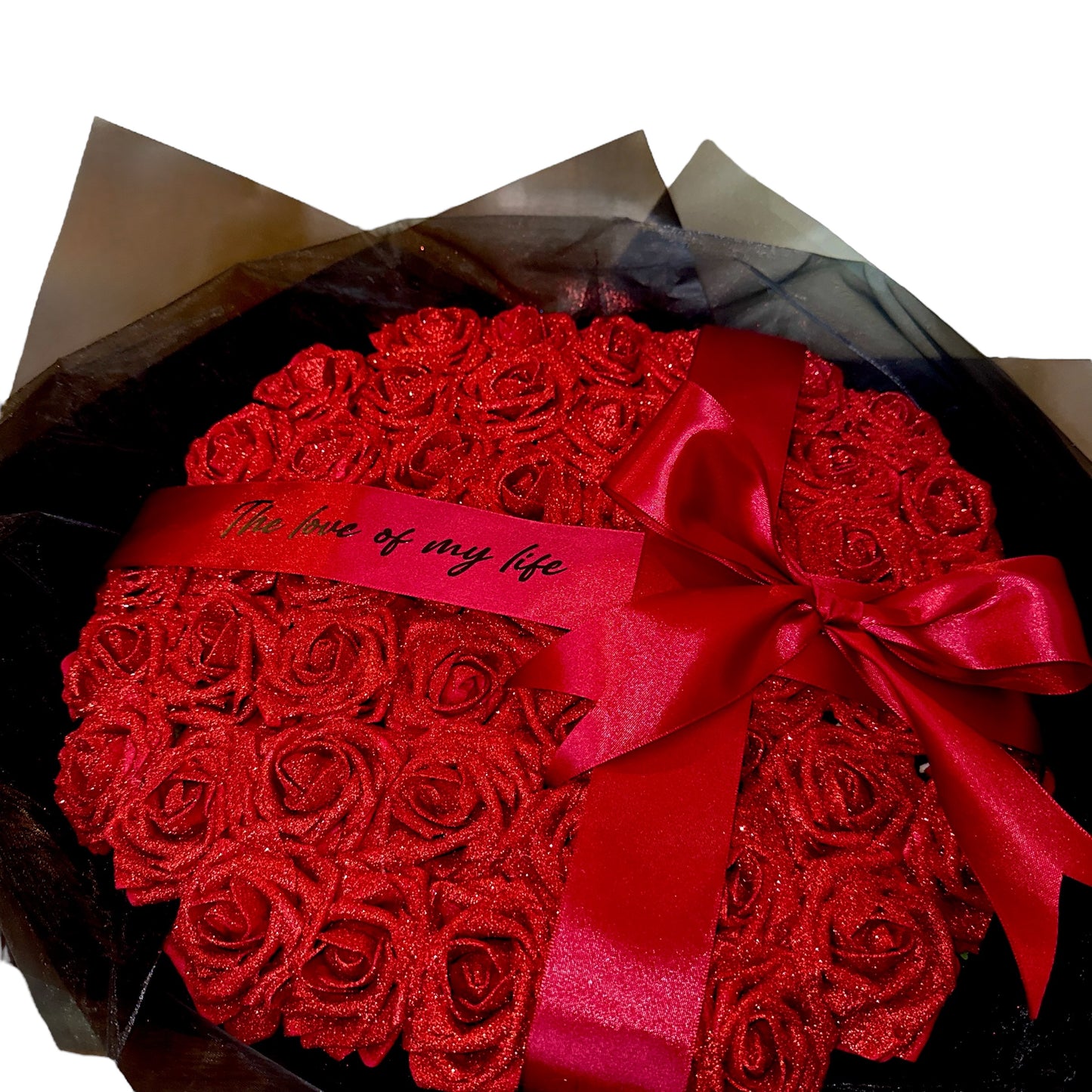 Black & Red Personalised Glitter Rose Bouquet