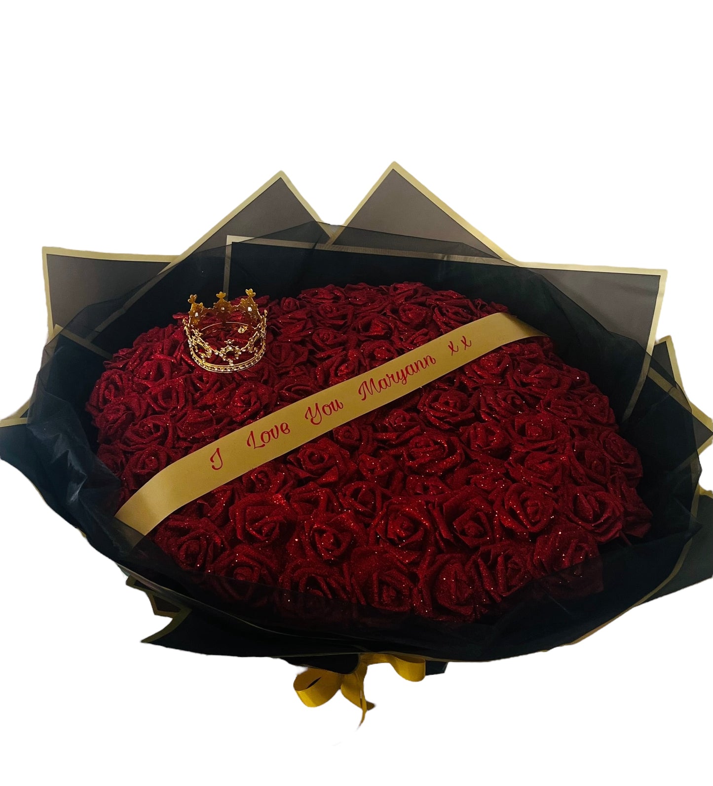 100 Red Glitter Roses Personalised Banner & Crown