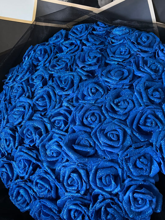 Royal Blue Black Glitter Rose Flower Bouquets
