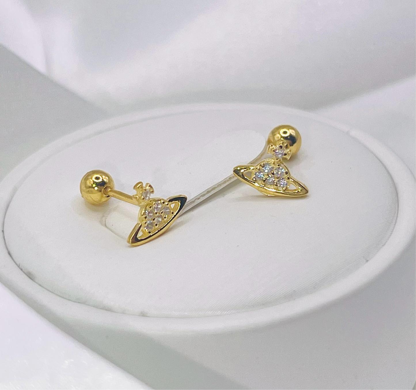 Planet Design Saturn Silver / Gold Stud Earrings