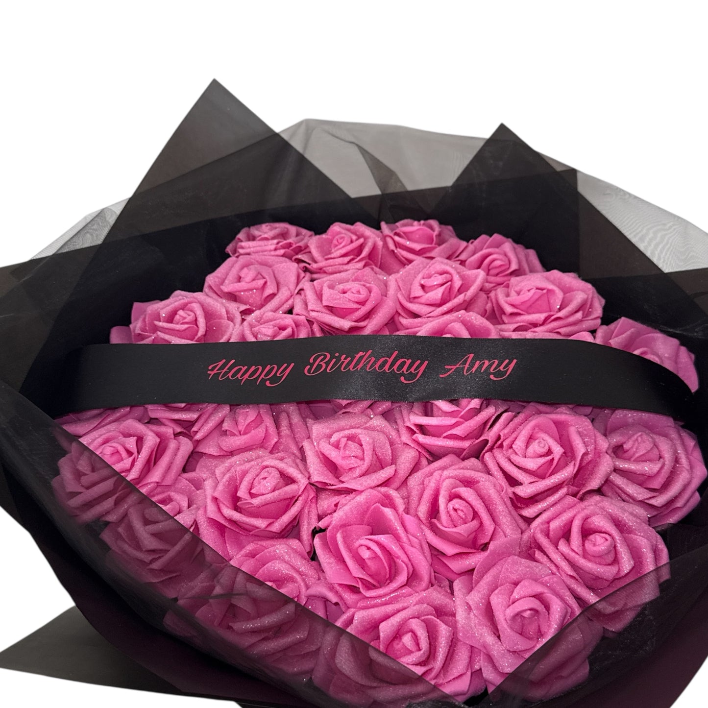 Glitter Rose Pink and Black Personalised Any Message Bouquet