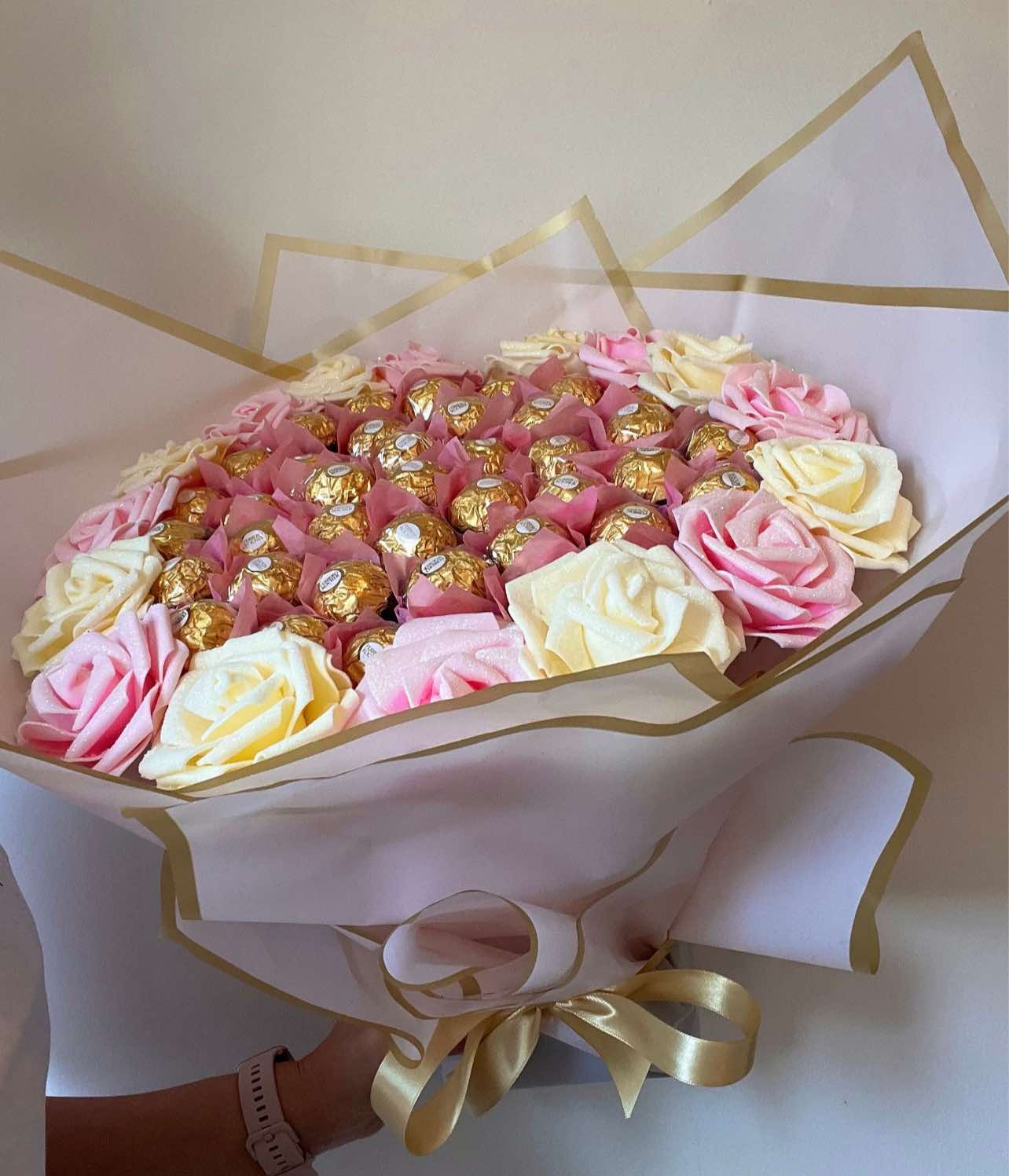 Ferrero Rocher Chocolate Rose Bouquet Pink & Cream