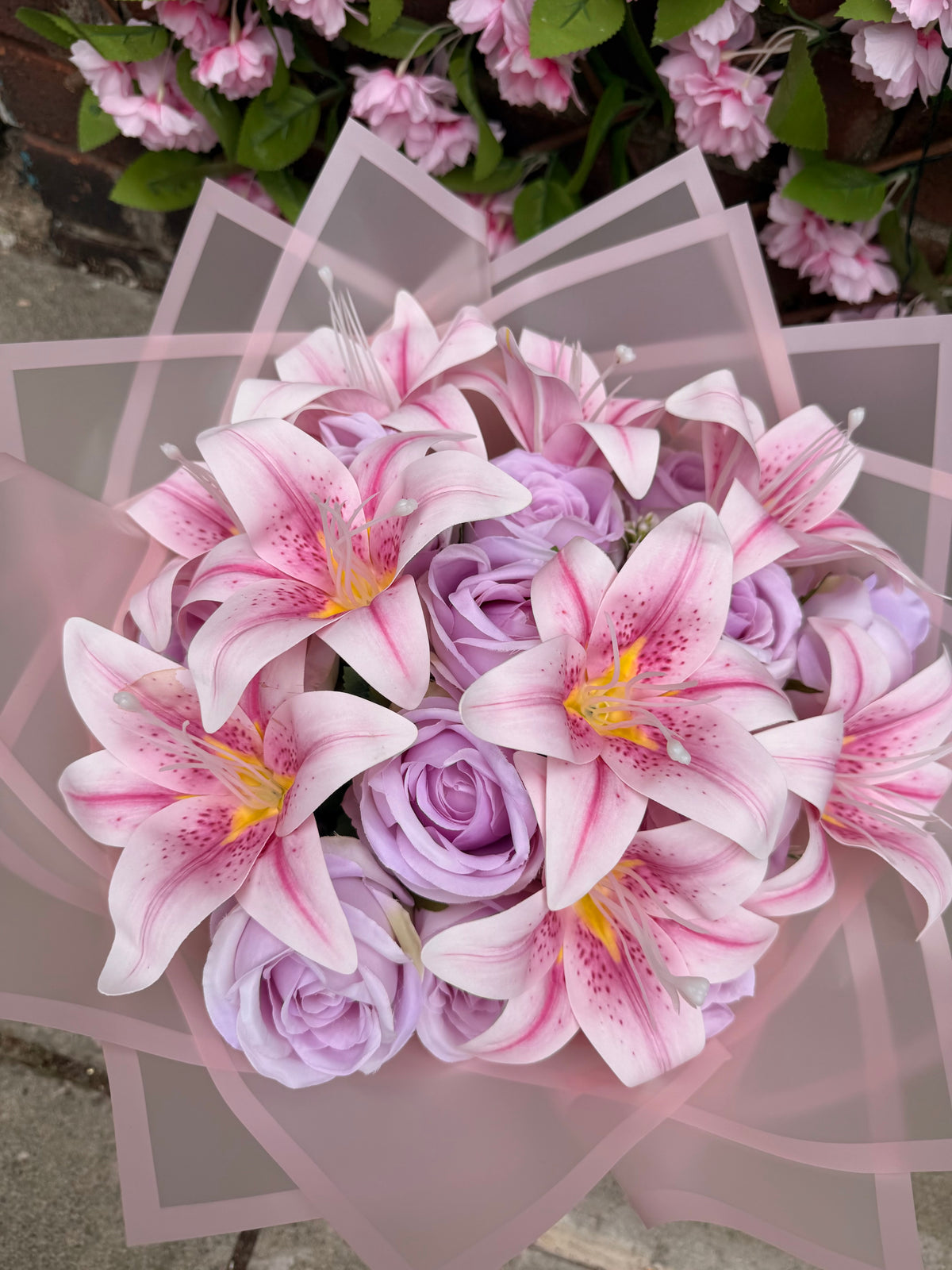 Pink Lily & Lilac Rose Bouquet | Luxury Forever Flowers