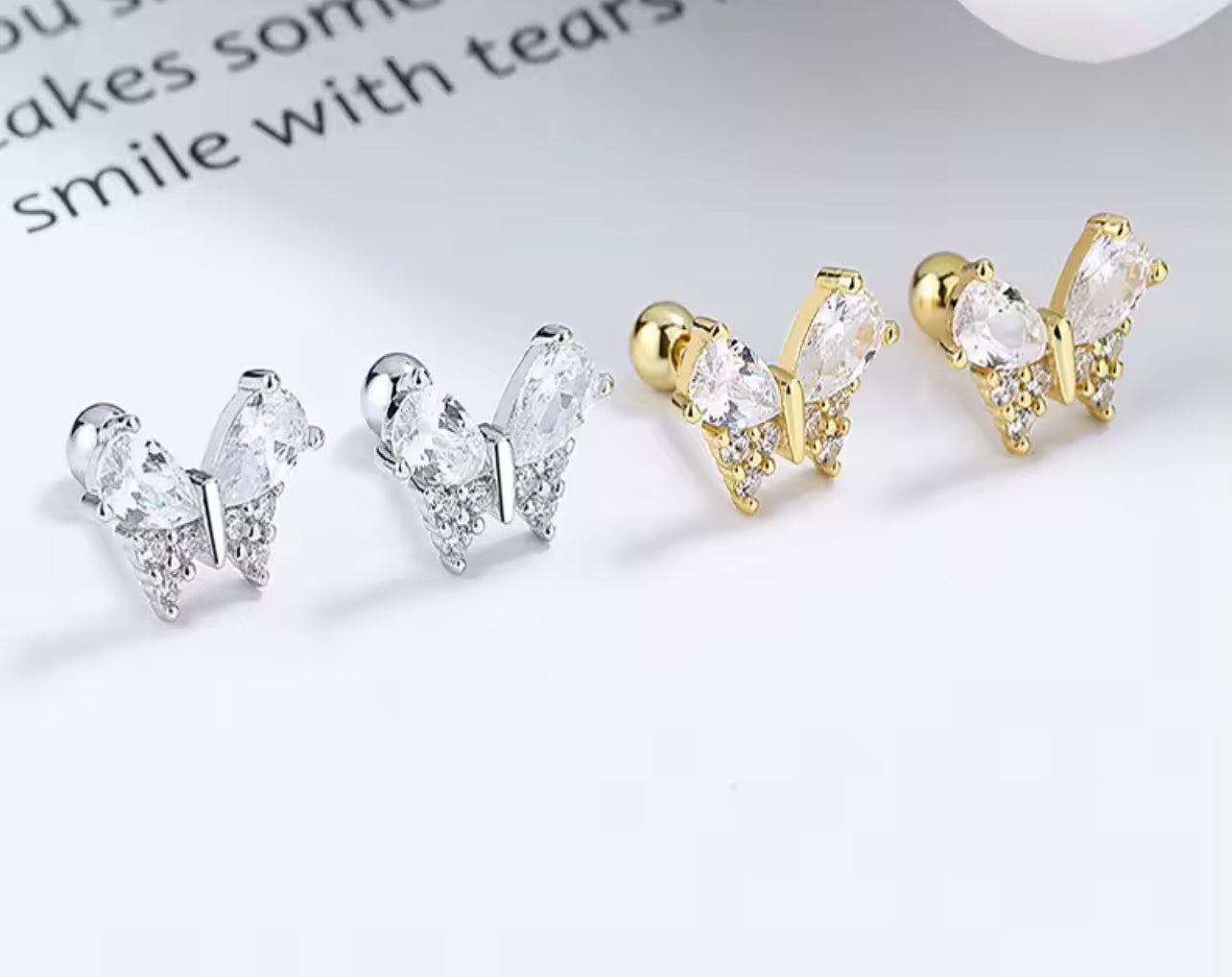 Crystal Silver / Gold Dainty Butterfly Stud Earrings