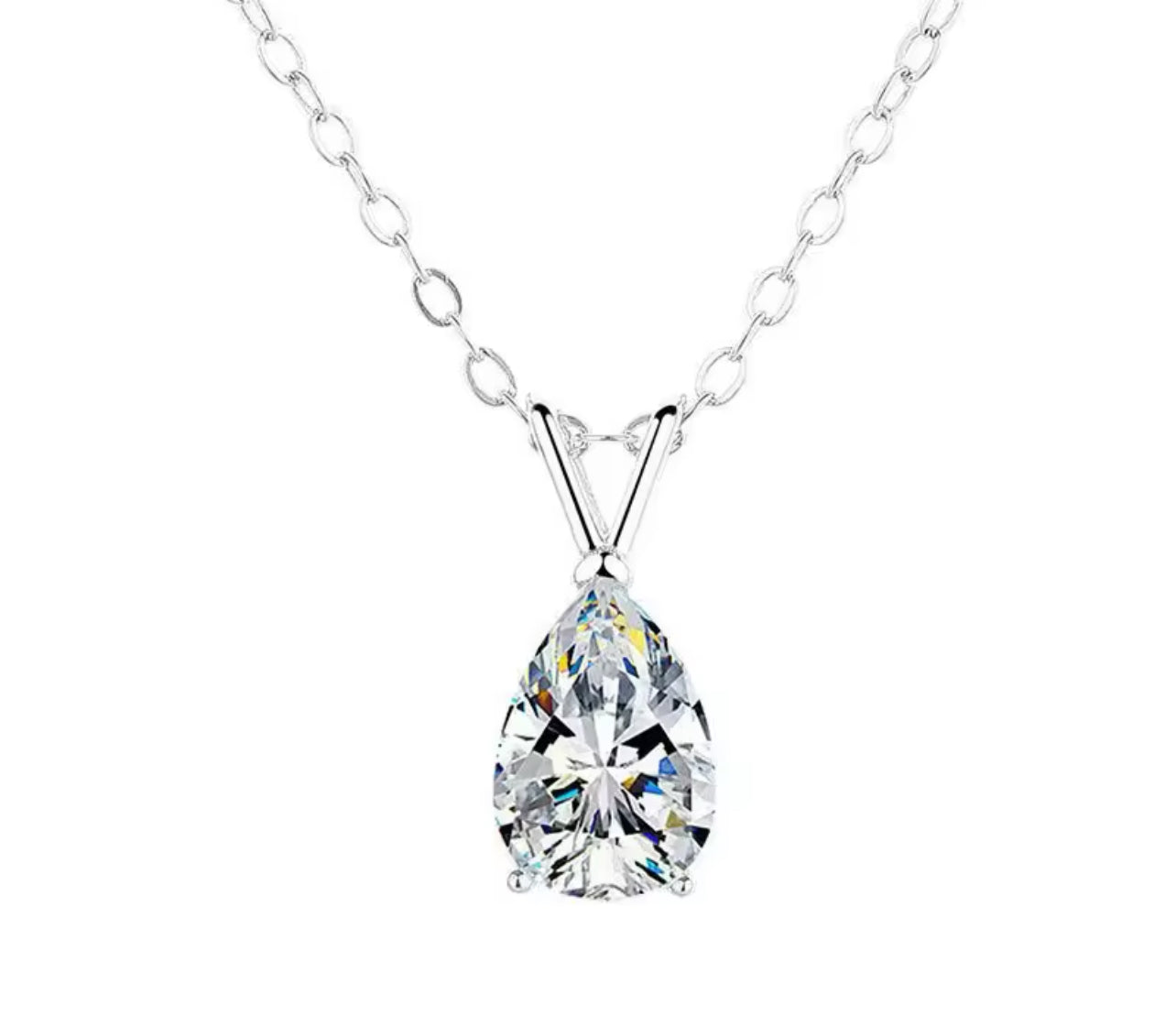 Silver / Gold Pear Cut Teardrop Pendant Necklace