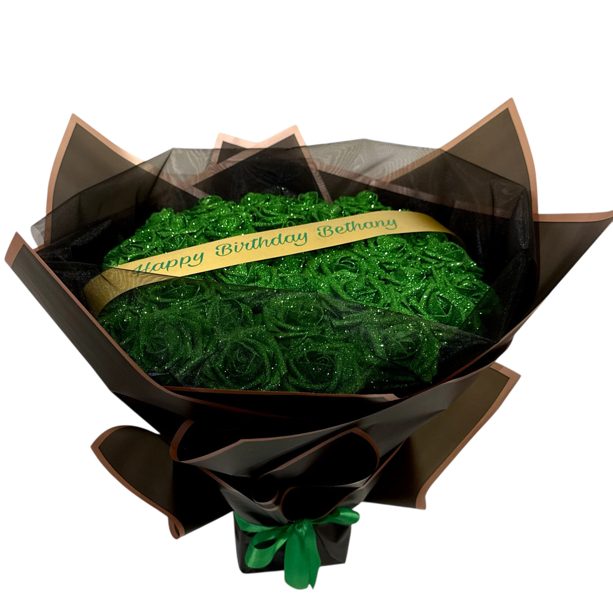 Emerald Green Glitter Rose Personalised Bouquet - Blooming Gifts
