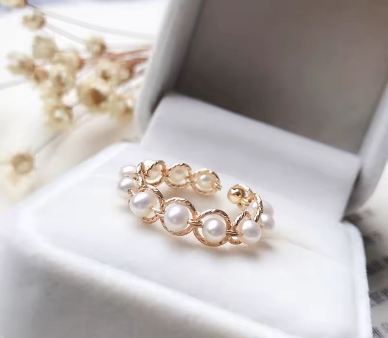 14K Gold Natural Pearl Thick Ring