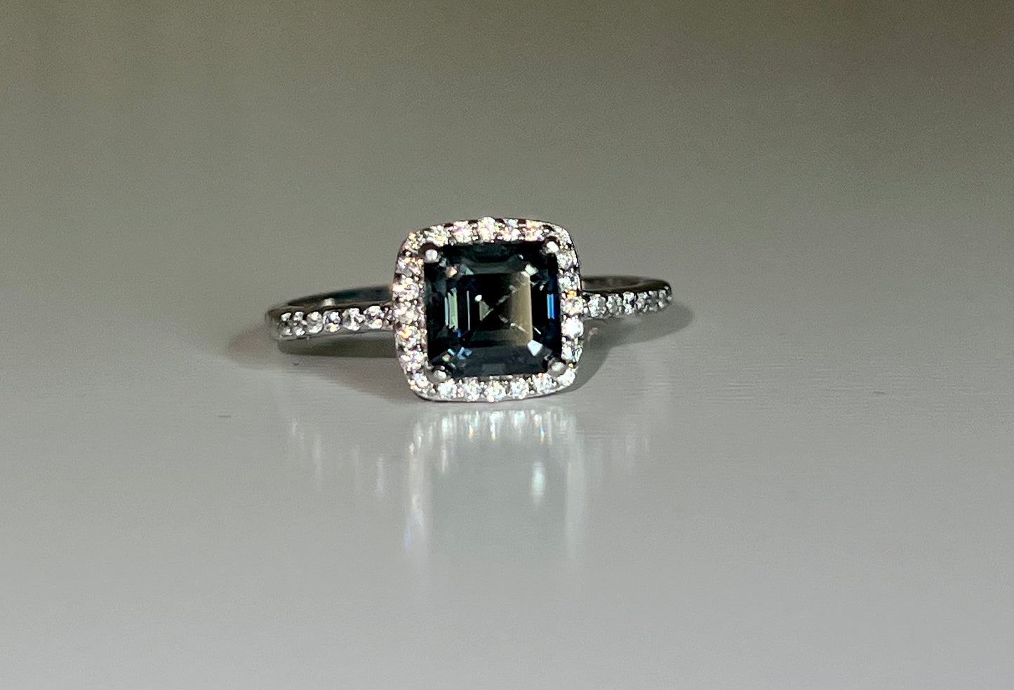 Asscher Dark Grey 1ct Moissanite Womens Engagement Ring