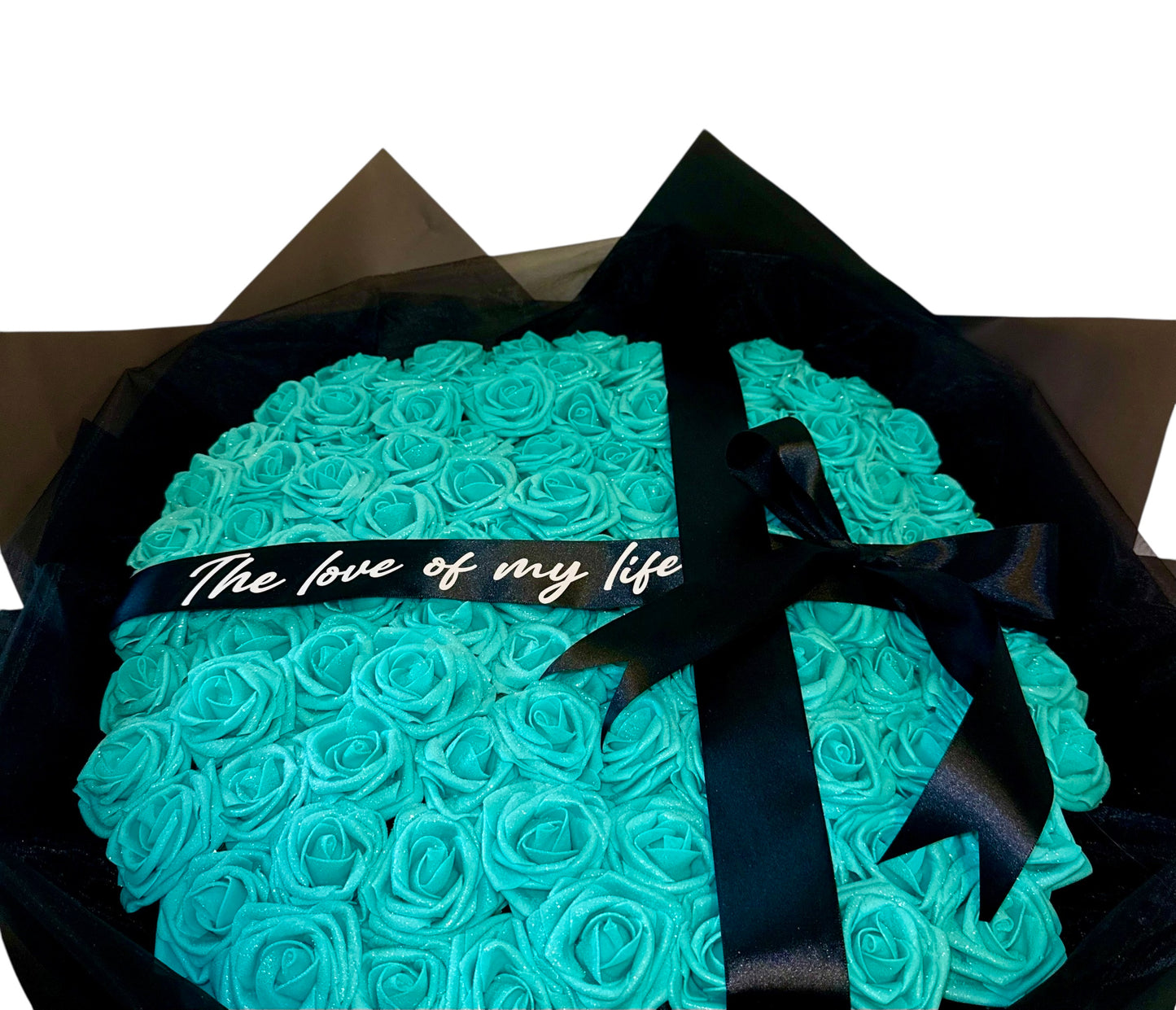 100 Glitter Roses Personalised Blue Tiffany Bouquet