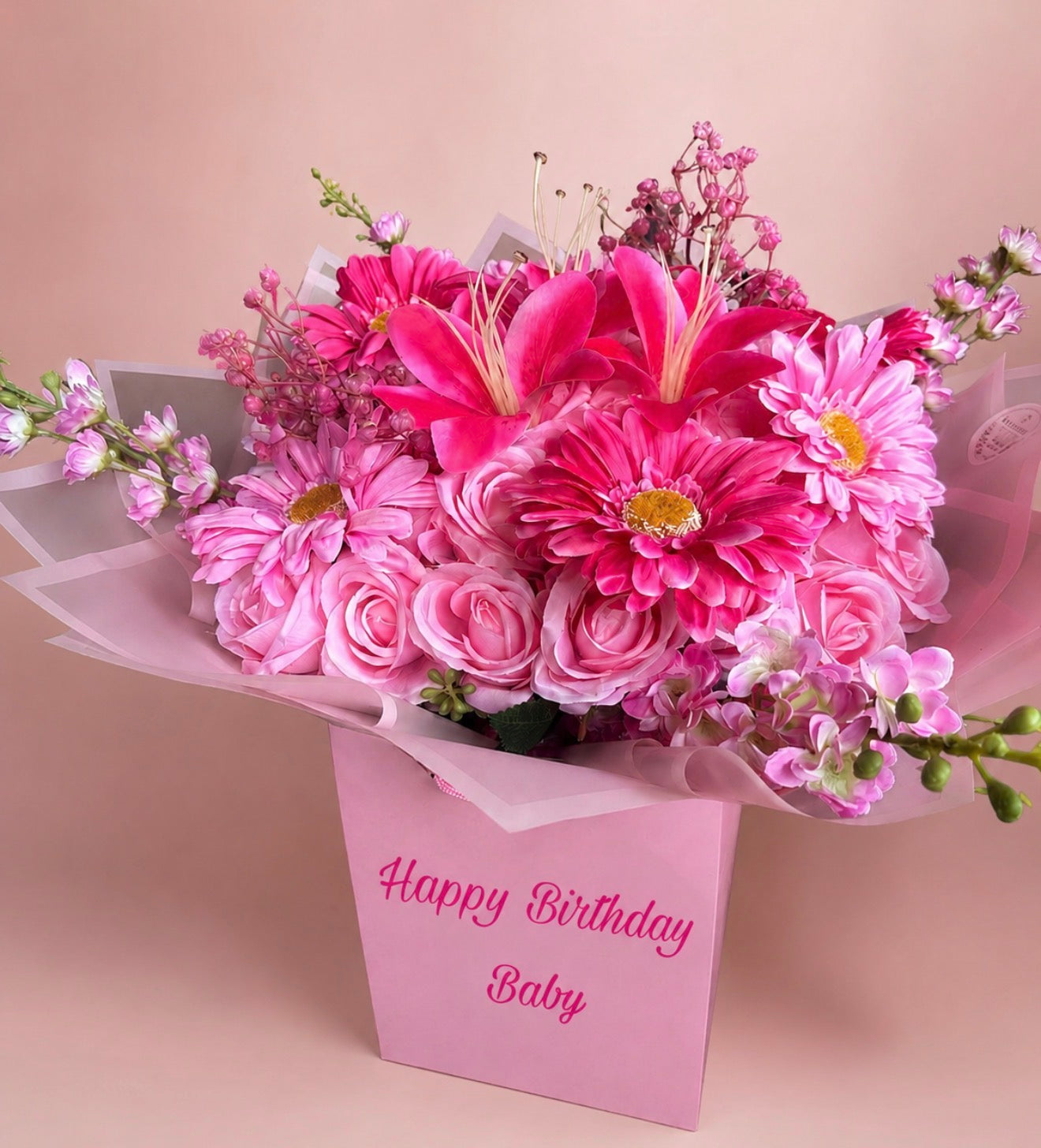Personalised Pink Lily & Rose Forever Flower Bouquet