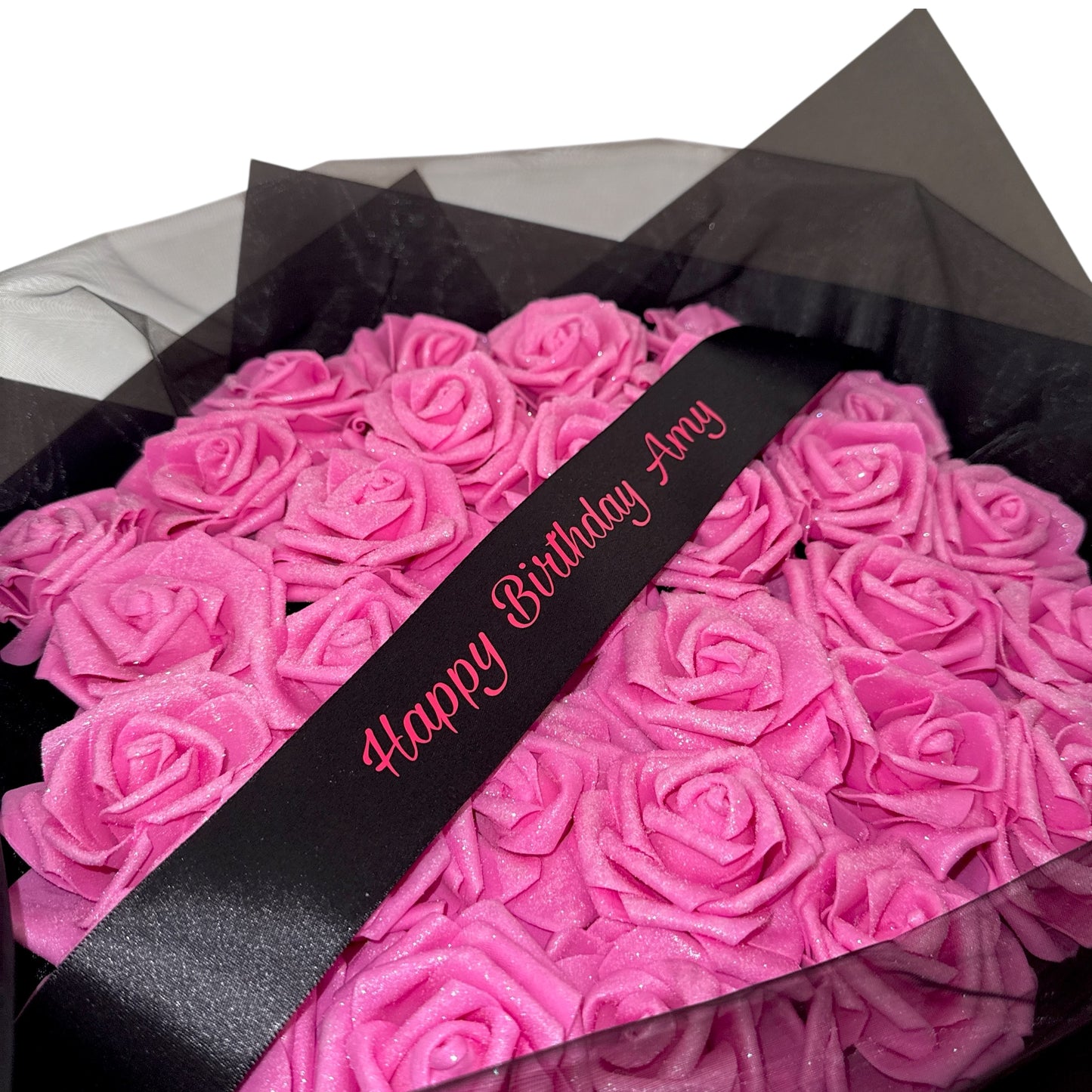 Glitter Rose Pink and Black Personalised Any Message Bouquet