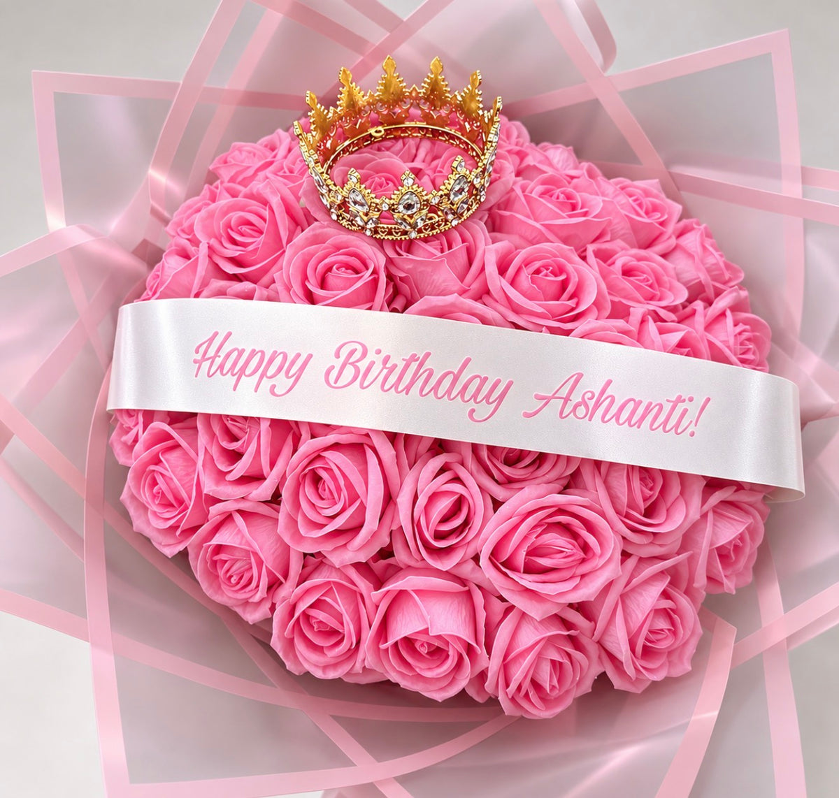 Luxury Pink Rose Crown Bouquet – Personalised Birthday Bouquet