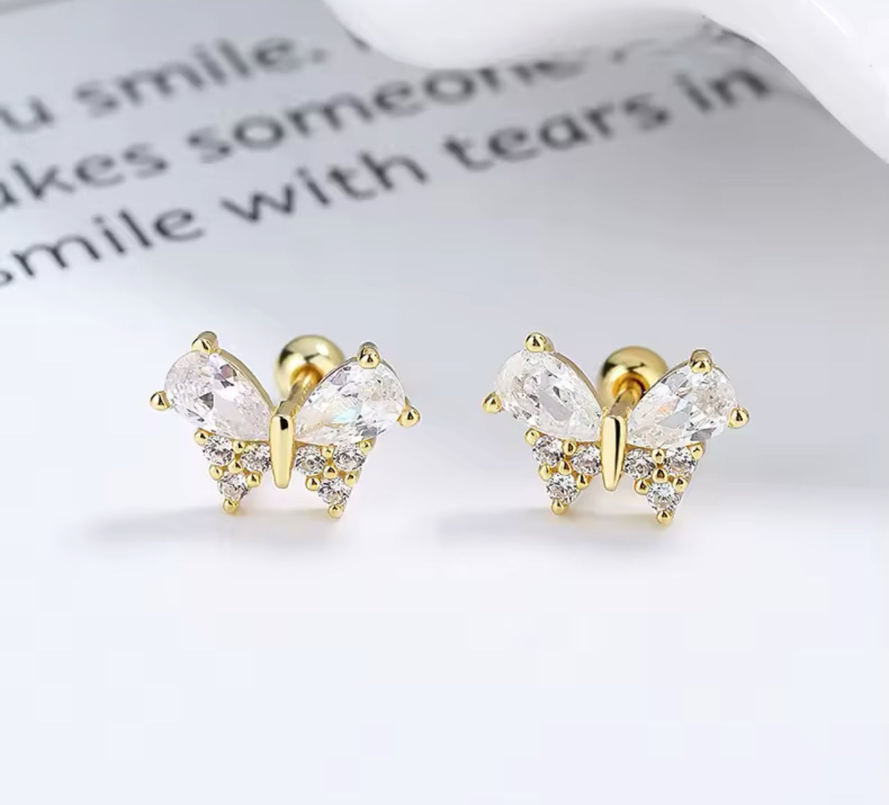 Crystal Silver / Gold Dainty Butterfly Stud Earrings