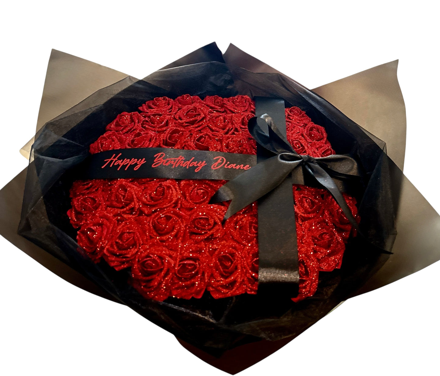 Black & Red Personalised Glitter Rose Bouquet