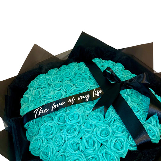 100 Glitter Roses Personalised Blue Tiffany Bouquet