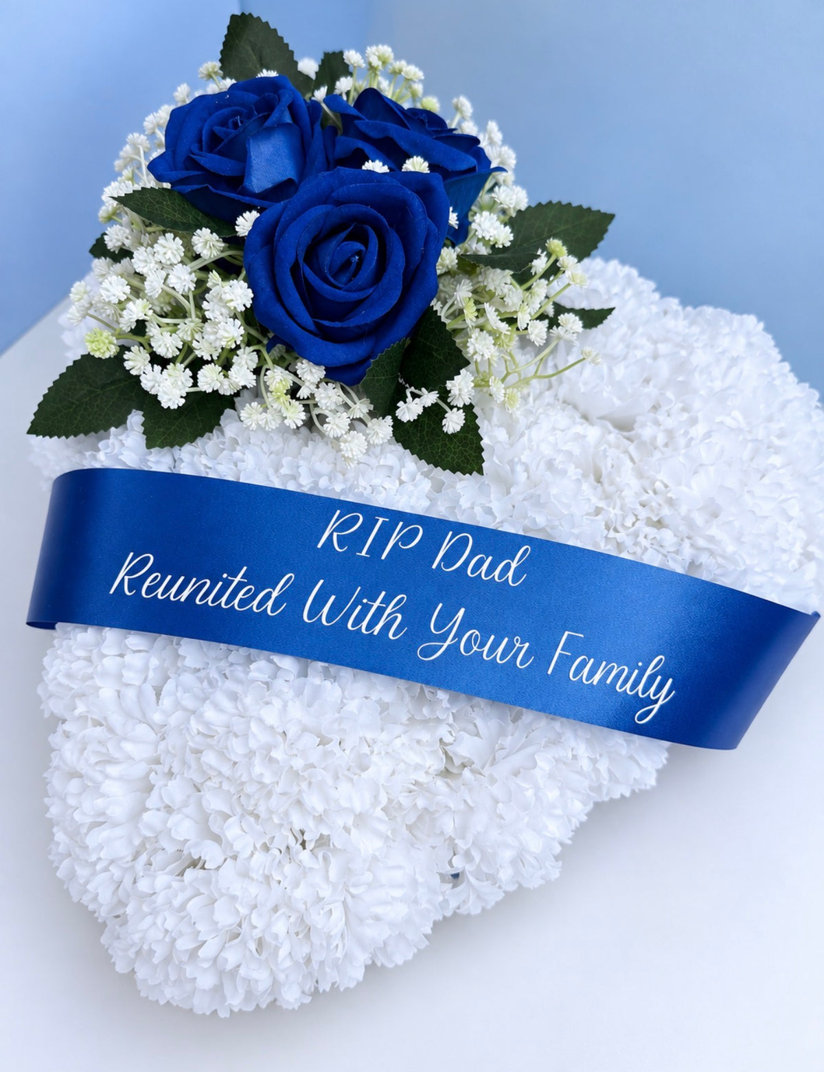 Personalised Heart Funeral Tribute Artificial Flowers with Custom Memorial Ribbon