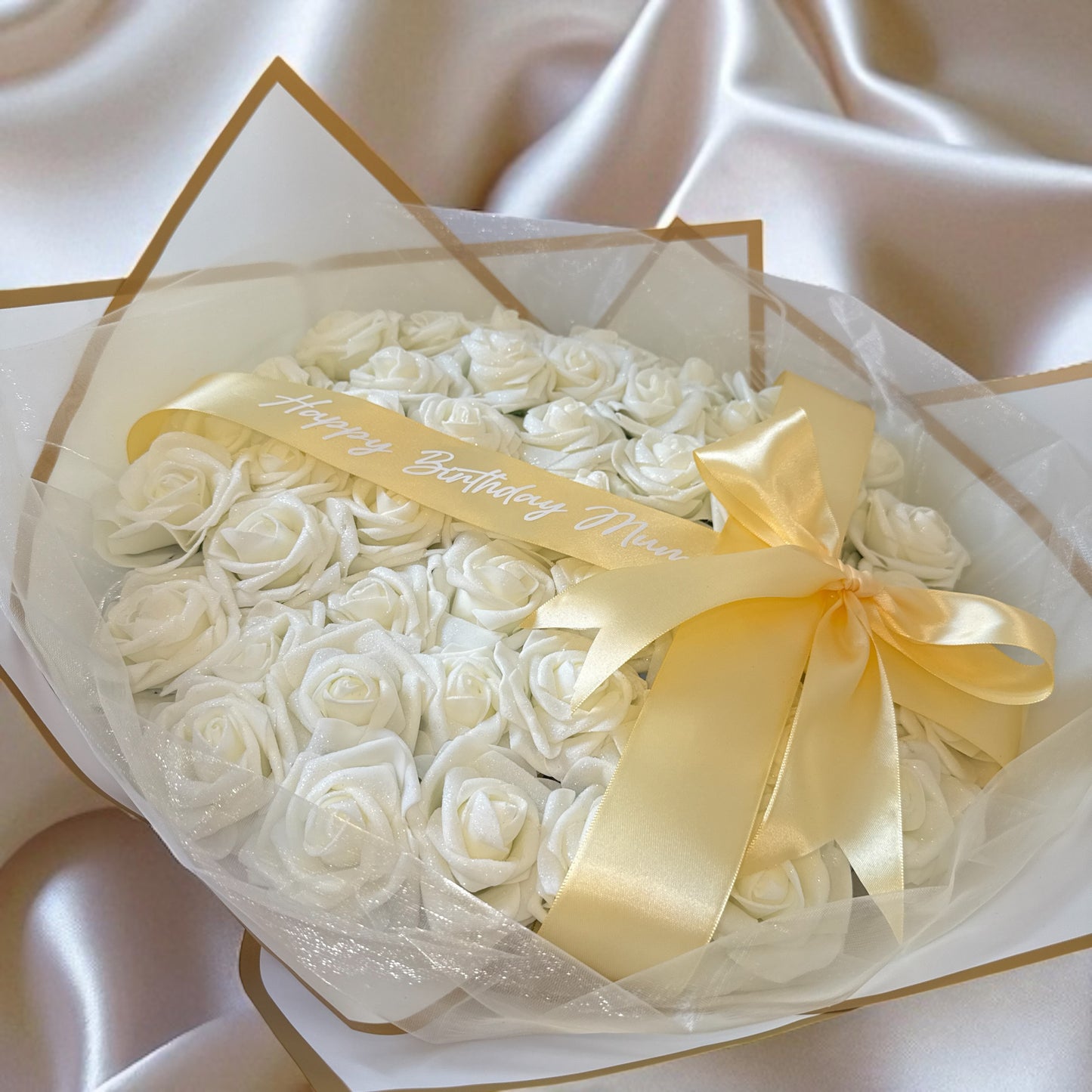 Cream & Gold Glitter Rose Personalised Any Occasion Flower Bouquet