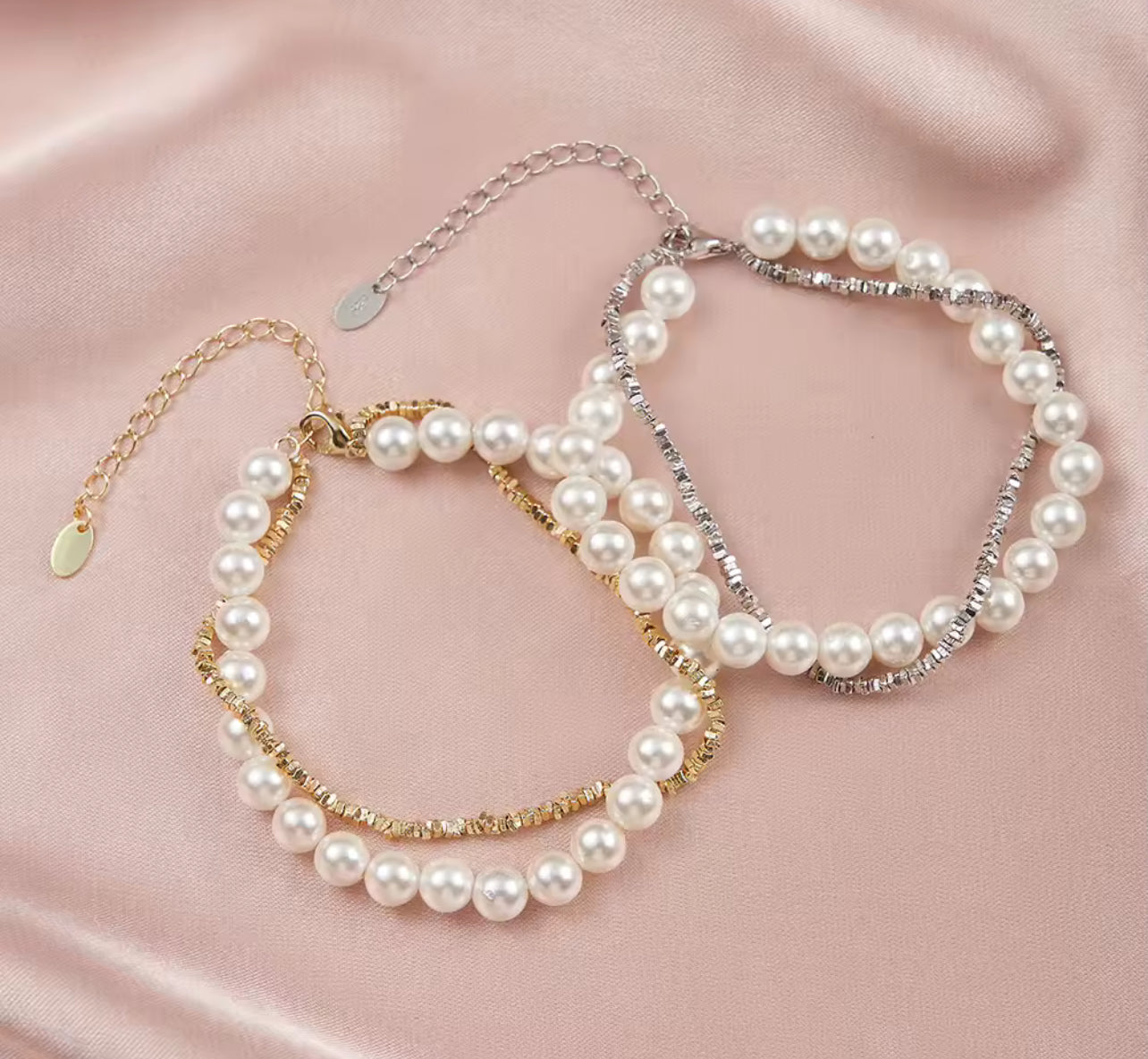 Fresh Water White Pearl Bracelet Silver / Gold