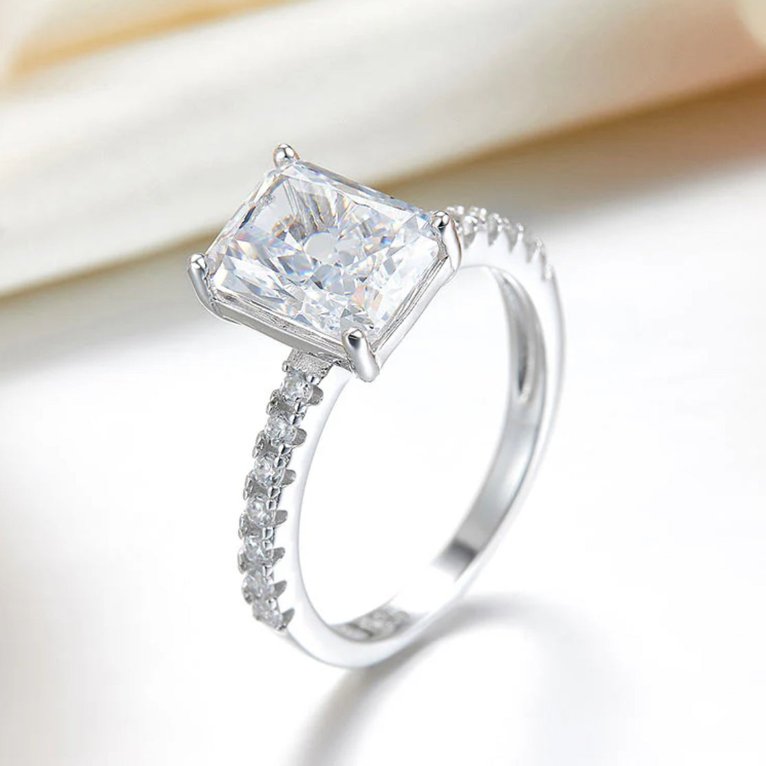 3 Carat Lab Diamond Silver Princess Cut Engagement Ring