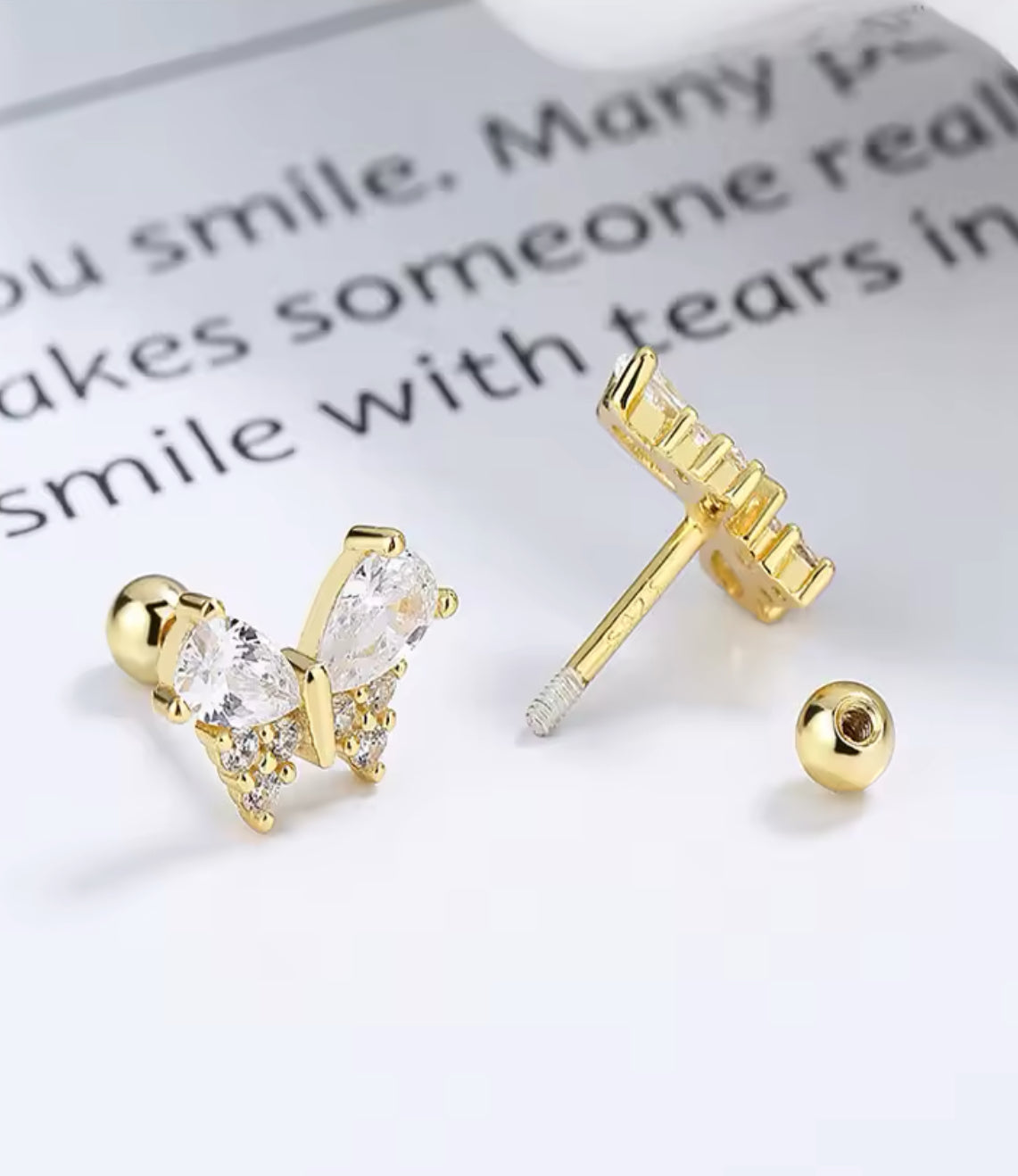 Crystal Silver / Gold Dainty Butterfly Stud Earrings