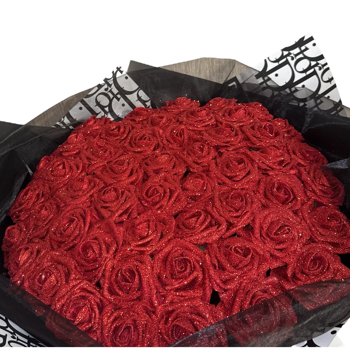 Red Black White Glitter Rose High End Wrapping Bouquet Gift