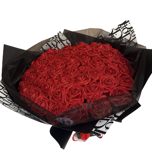 Red Black White Glitter Rose High End Wrapping Bouquet Gift