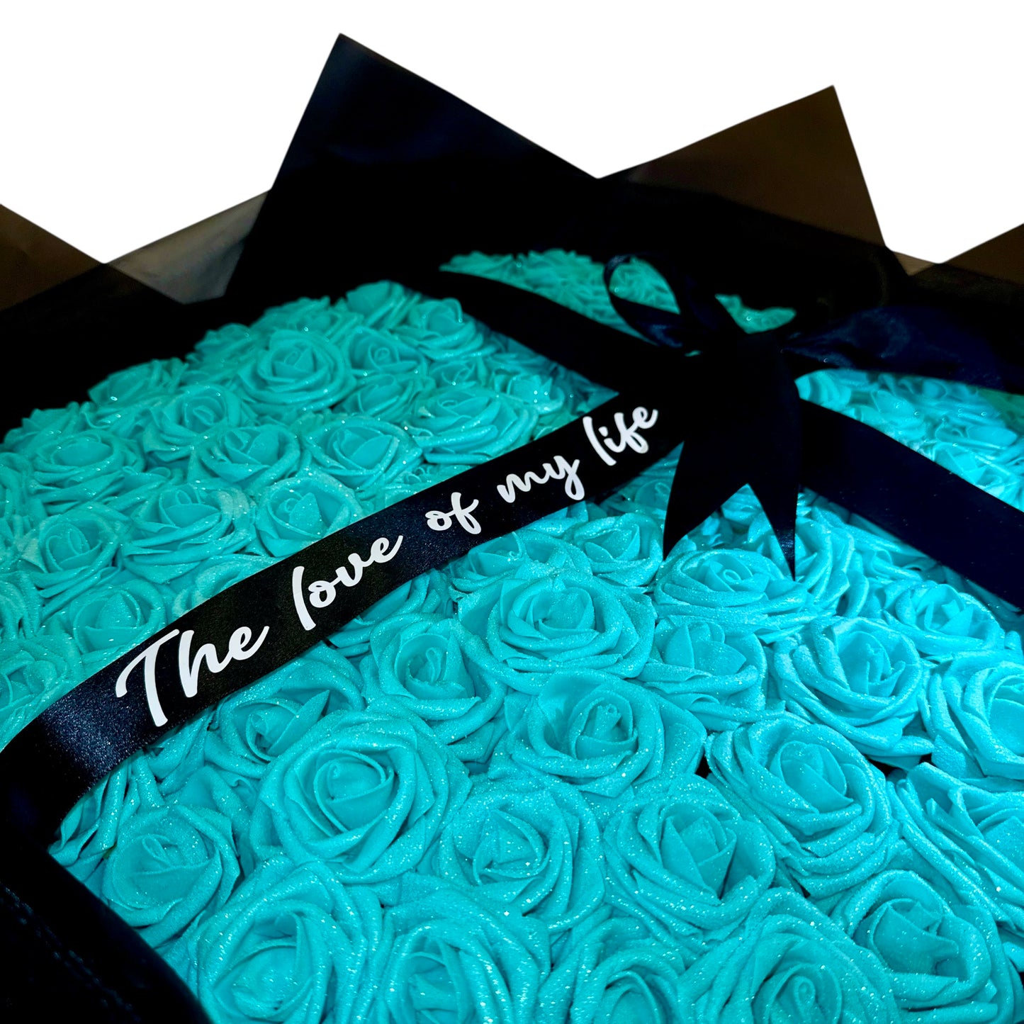 100 Glitter Roses Personalised Blue Tiffany Bouquet