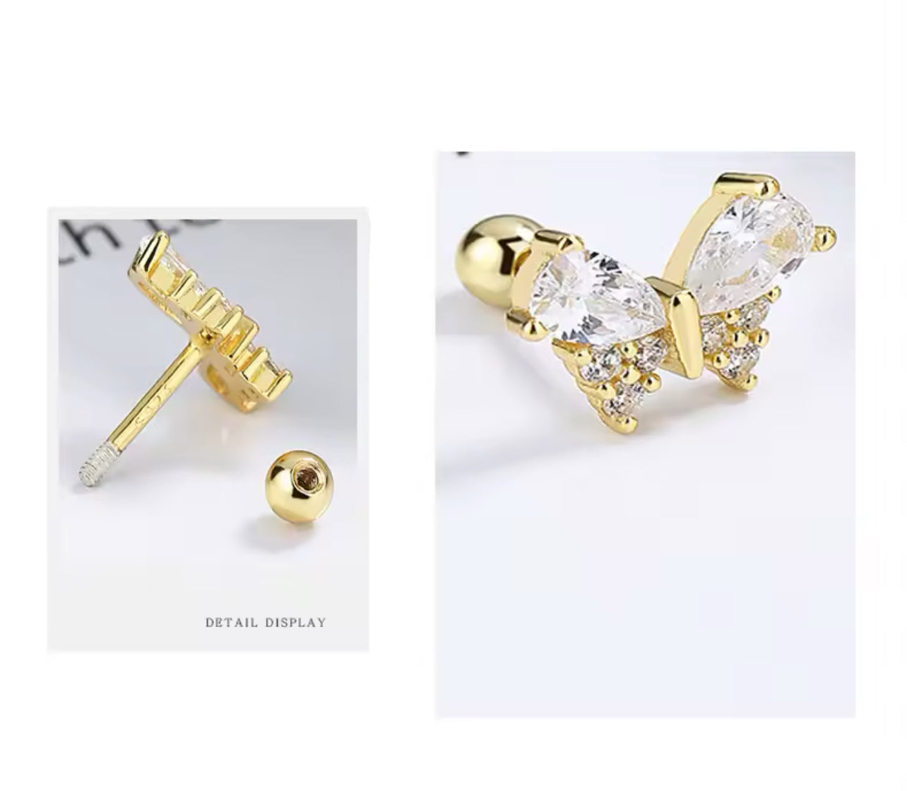 Crystal Silver / Gold Dainty Butterfly Stud Earrings