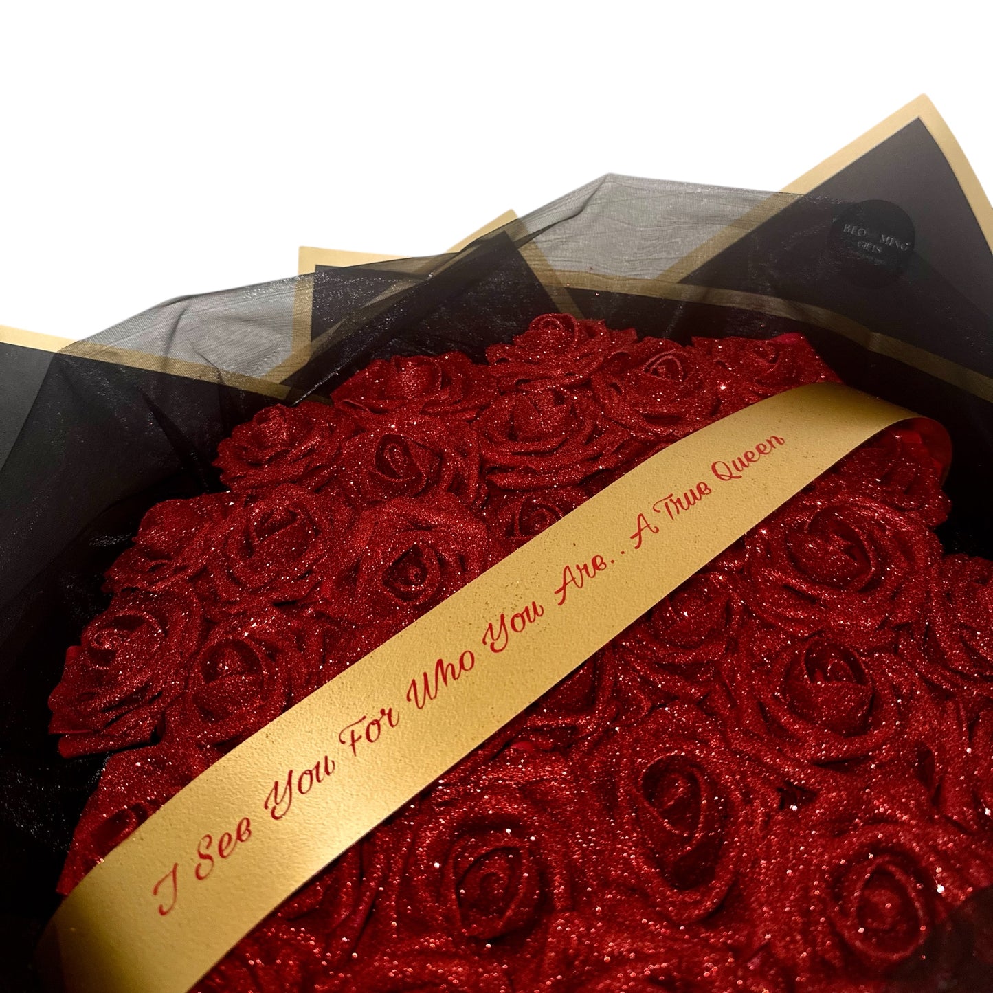Personalised Any Message Red Flower Glitter Rose Bouquet