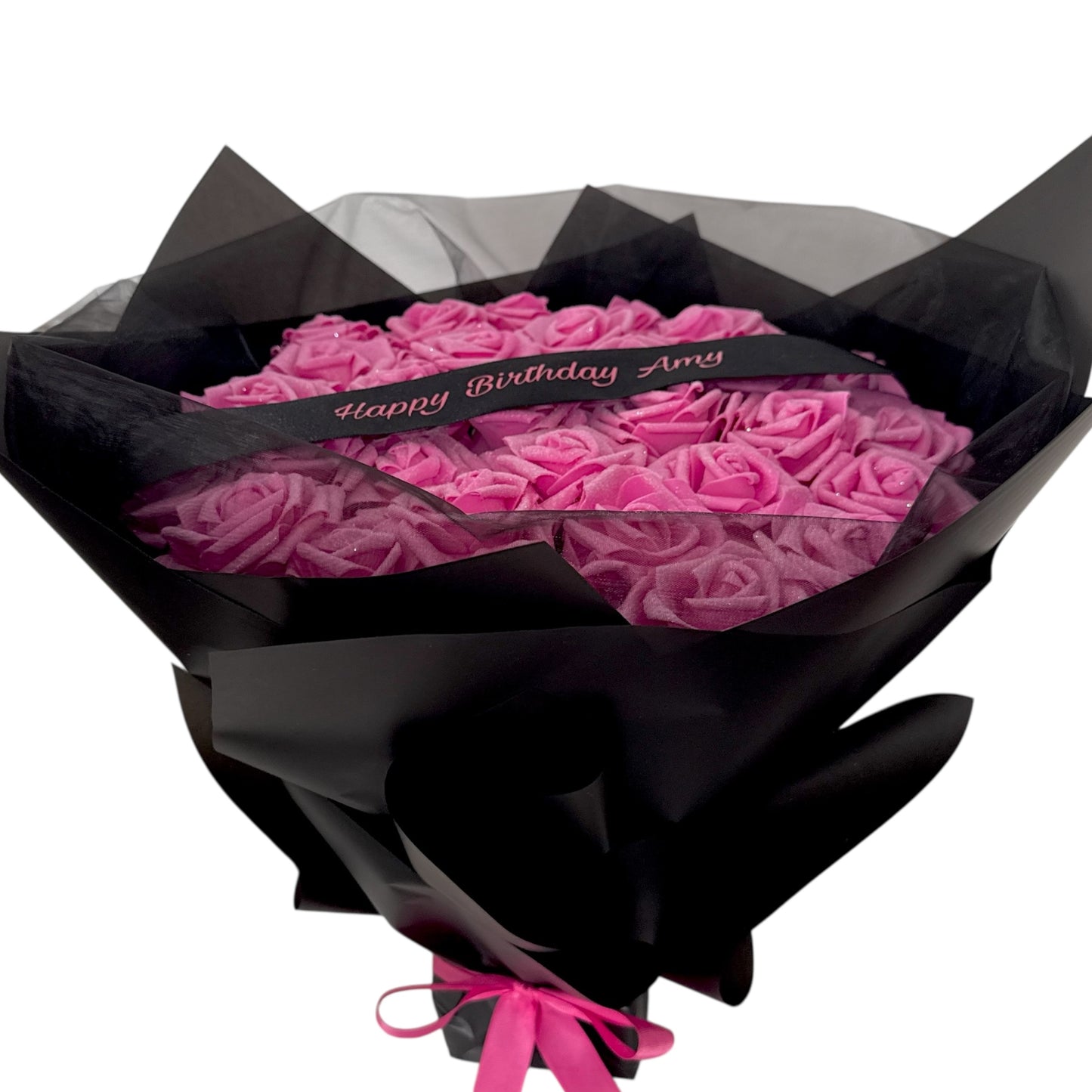 Glitter Rose Pink and Black Personalised Any Message Bouquet