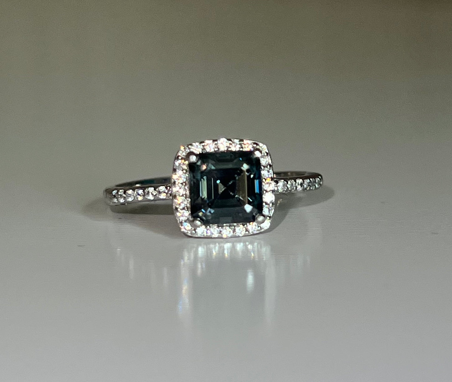Asscher Dark Grey 1ct Moissanite Womens Engagement Ring