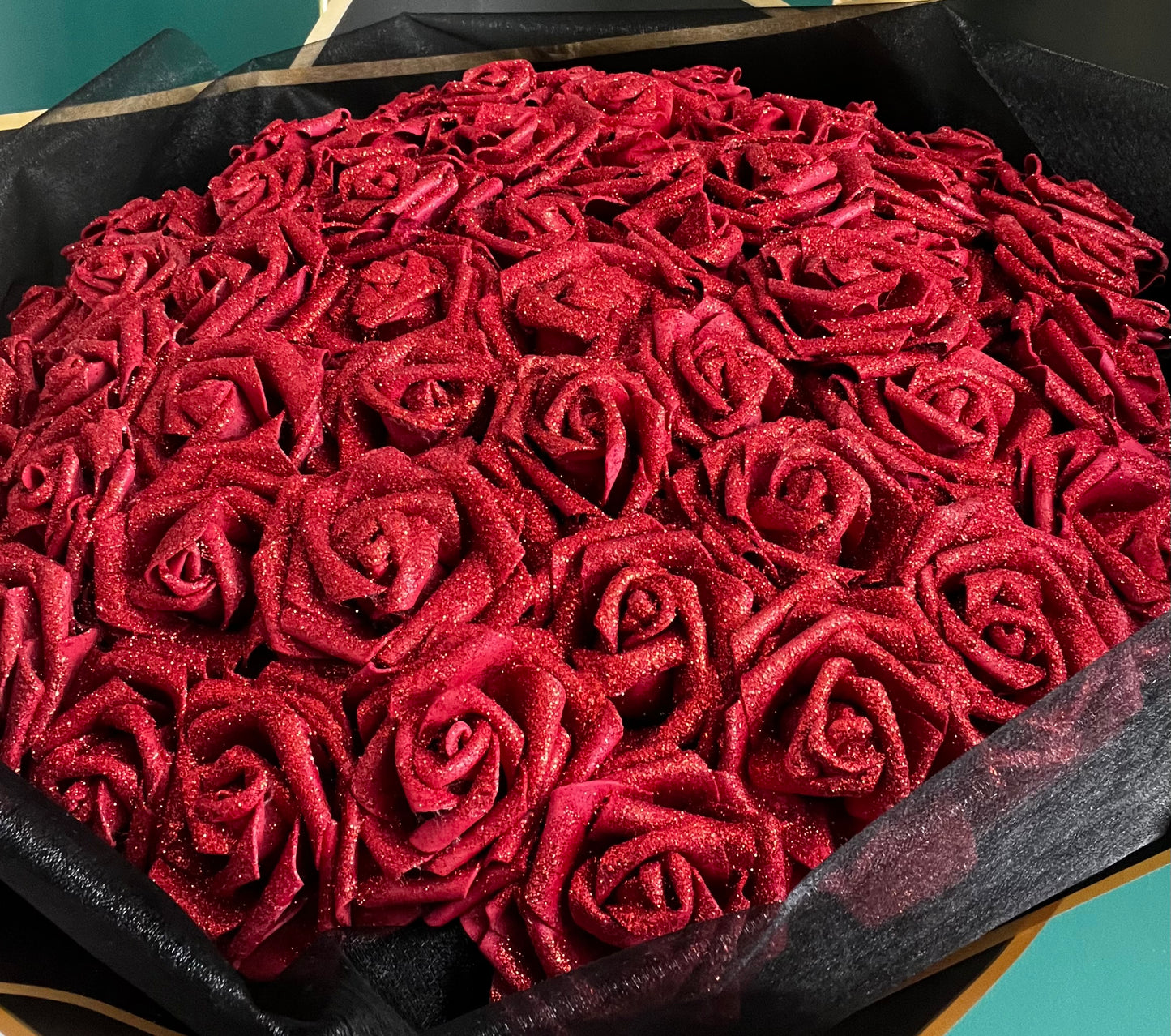 Hand Crafted Red Glitter Rose Flower Bouquet