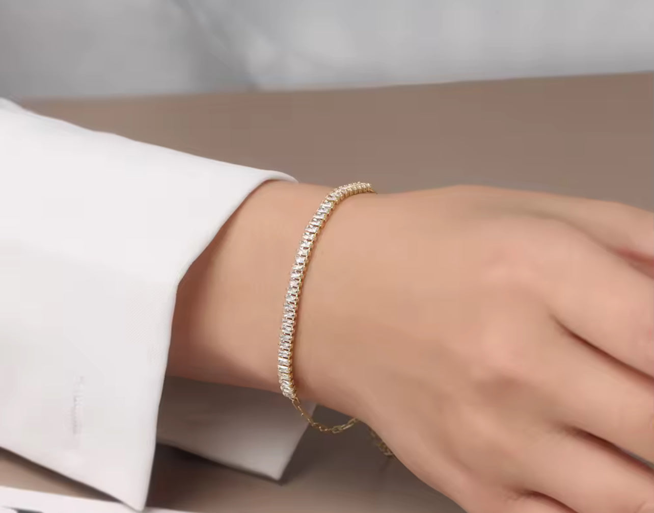 Paperclip Tennis Chain Emerald Cut Womens Bracelet Gold / Silver