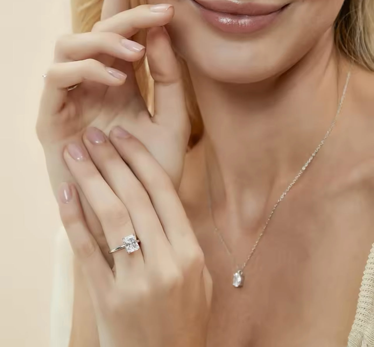 3CT Sterling Silver Radiant Cut Engagement Ring