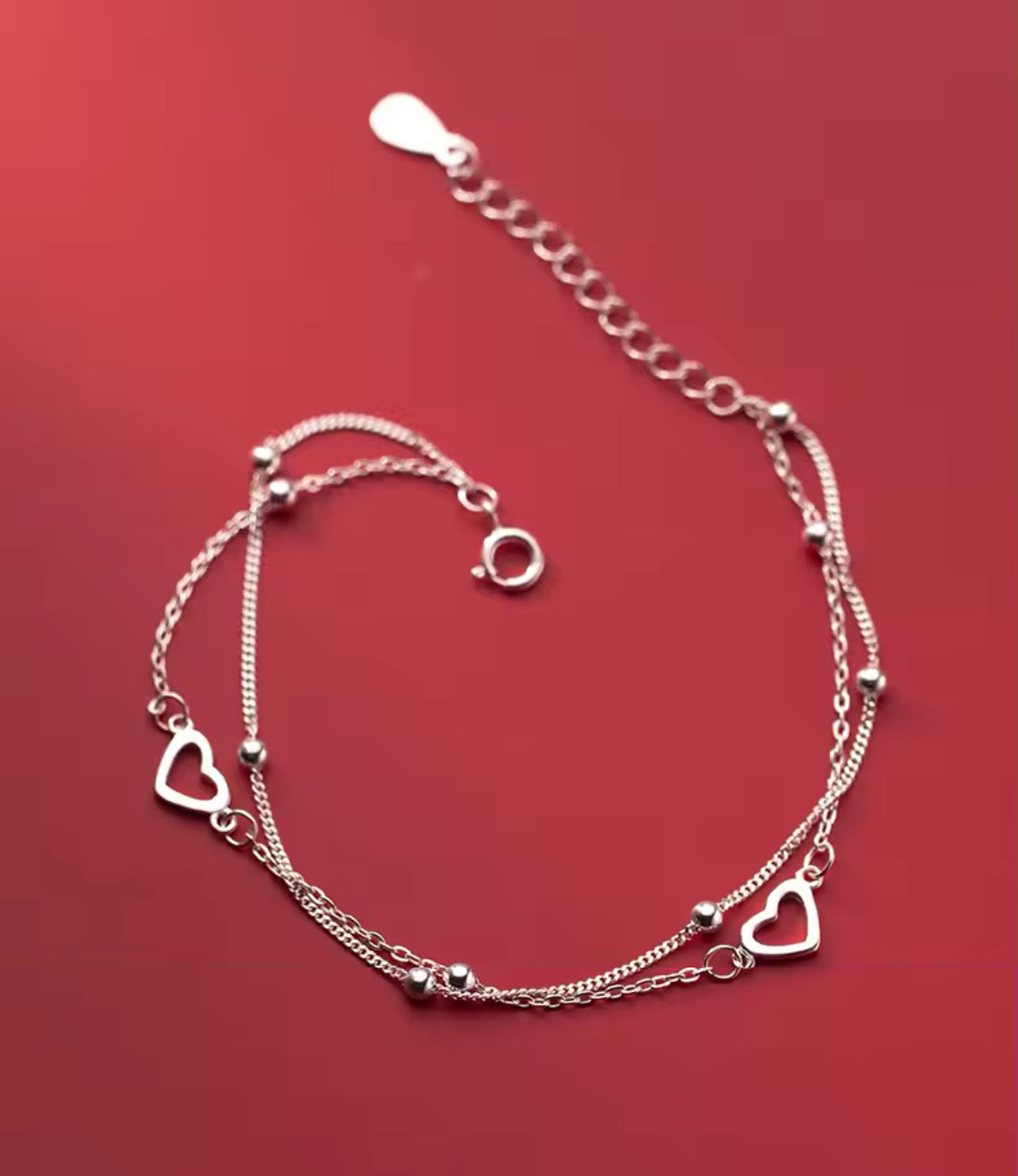 Sterling Silver Love Heart Layered Chain Bracelet