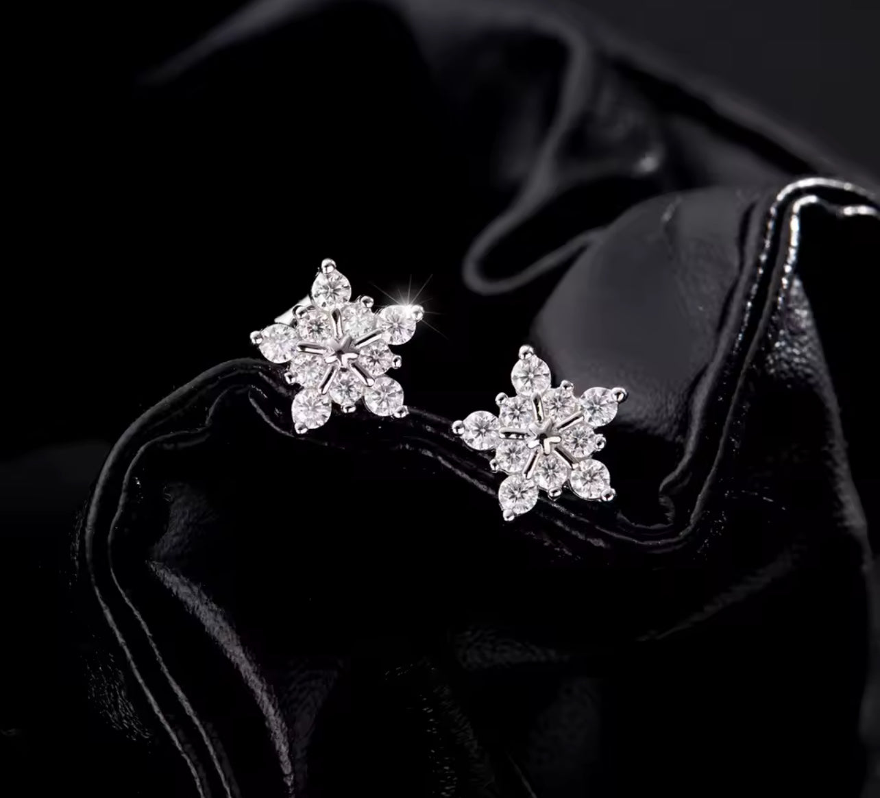 Silver Moissanite Snowflake Stud Earrings