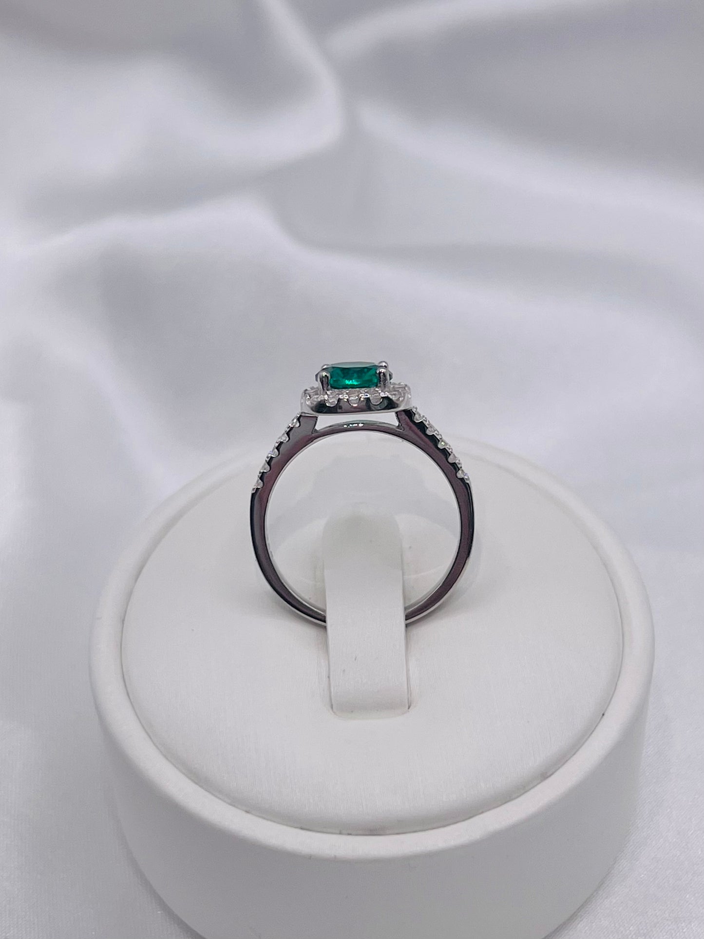 1CT Sterling Silver Emerald Green Engagement Ring