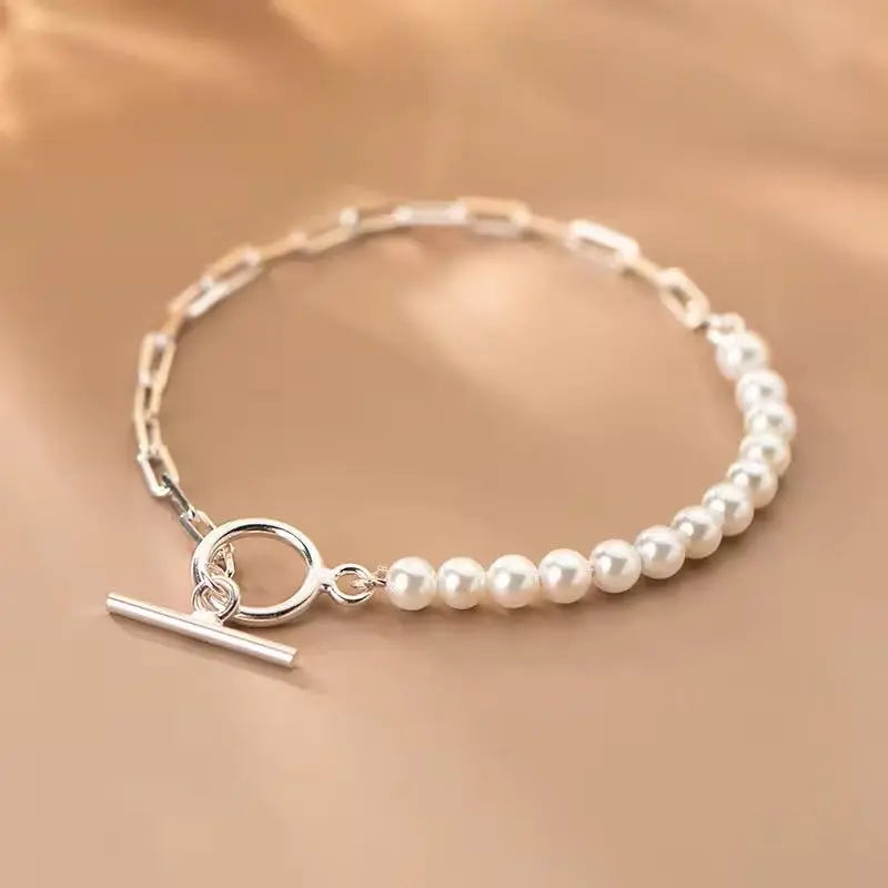 Pearl Pull Through Paperclip Bracelet