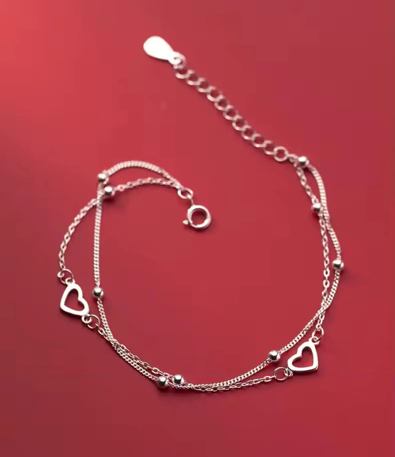 Sterling Silver Love Heart Layered Bracelet