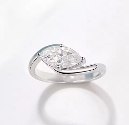 Marquise Cut Womens Unique Twist Band Engagement Ring Gold / Silver