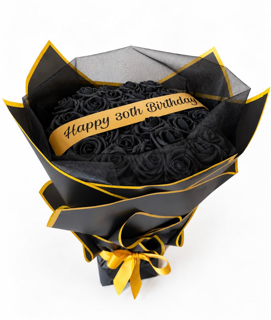 Classic Black Rose Bouquet With Personalised Banner Gift