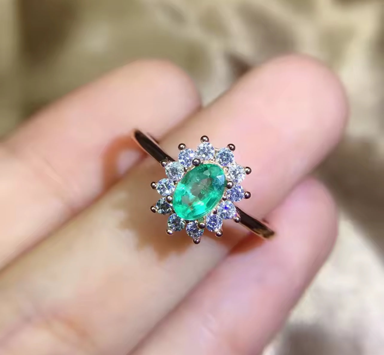 Natural Green Emerald Womens Floral Engagement Ring