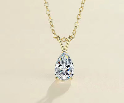 Silver / Gold Pear Cut Teardrop Pendant Necklace