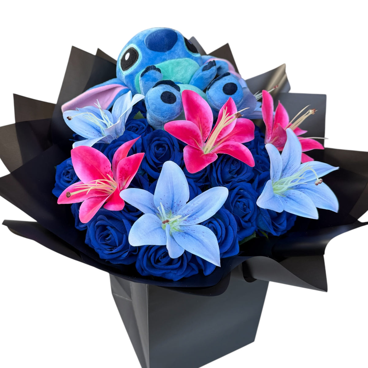 Stitch Inspired Blue Rose & Lily Bouquet Luxury Character Flower Gift