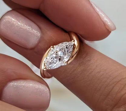 Marquise Cut Womens Unique Twist Band Engagement Ring Gold / Silver